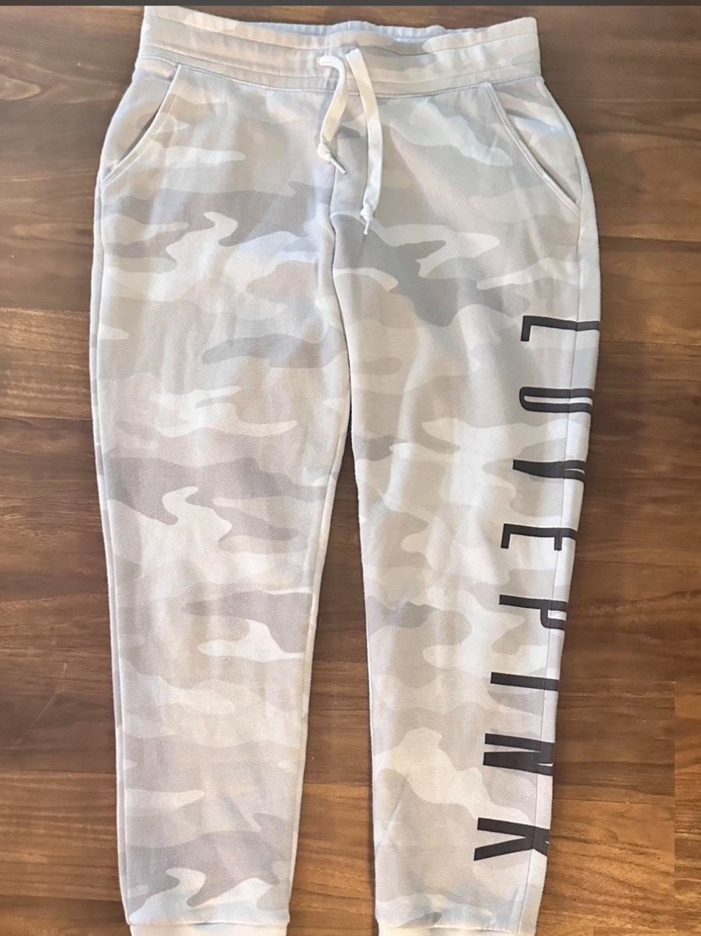 PINK Victoria's Secret Light Gray Camo Joggers with Side Logo